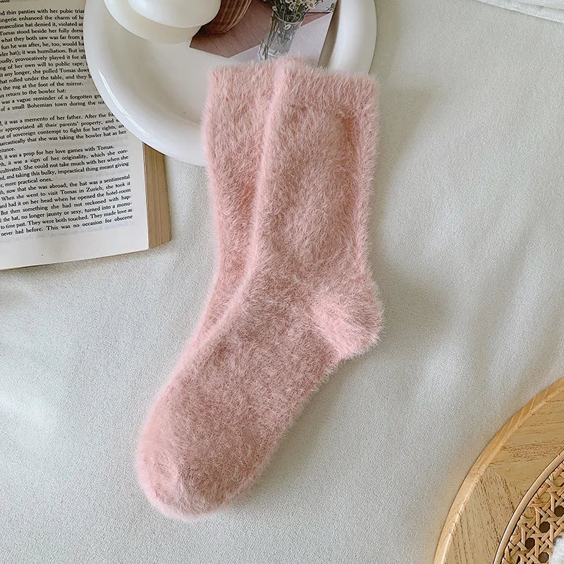 Female Mink Fur Snow-ground Knee Socks, Winter and Autumn Thickened and Warmened Padded Socks, Floor Sleeping Socks - Ice Cream Cake