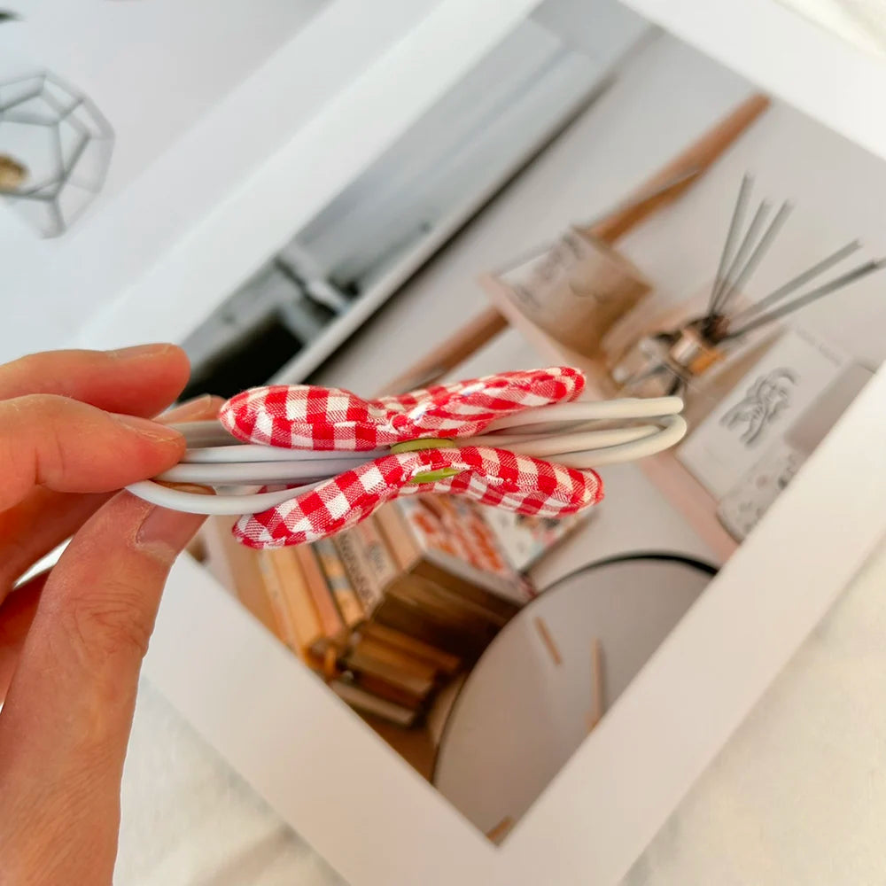 Gingham Apple Wire Tidy