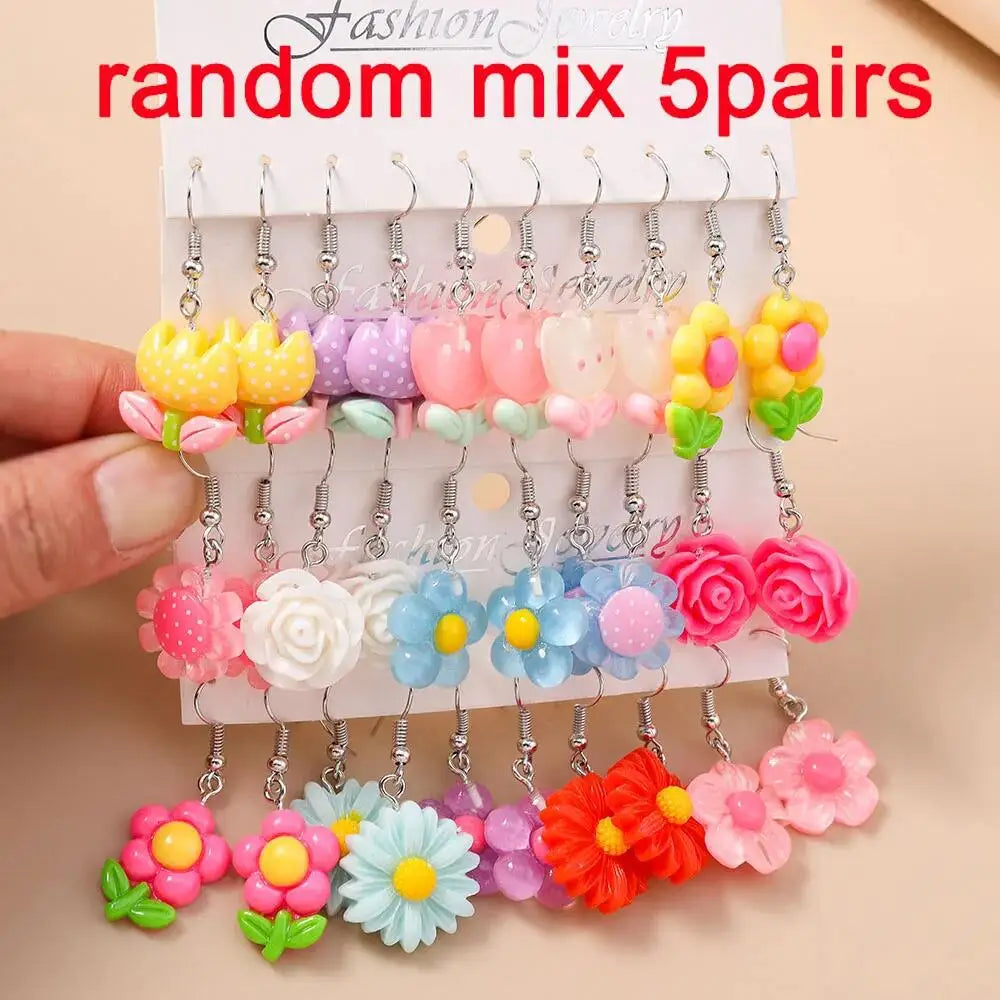 5 Pairs Cartoon Ice Cream Cookie Chocolate Donut Earrings for Women Girls 3D Food Dangle Earrings Kids Jewelry Gifts - Ice Cream Cake