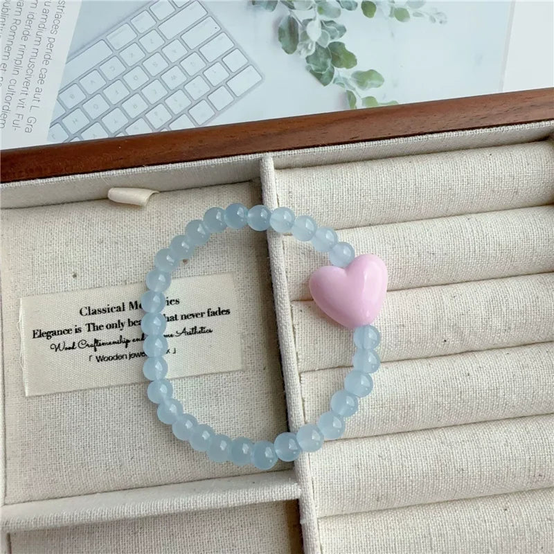 Pop Colour Beaded Heart Charm Bracelet