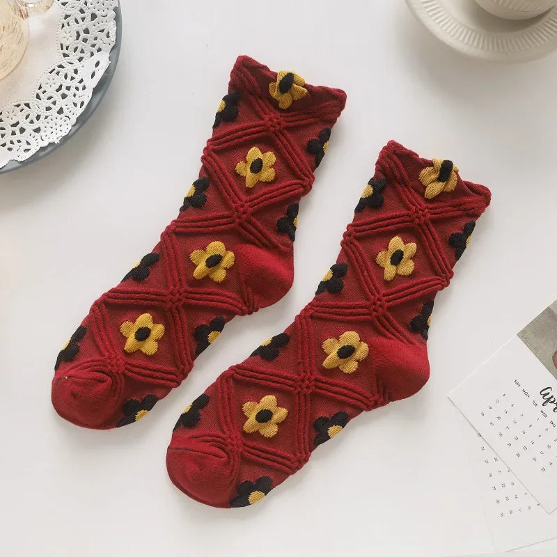 Women Socks Japanese Korean Style Cartoon Flower Rabbit Harajuku Cute Kawaii Mid Tube Breathable Casual Short Cotton Socks - Ice Cream Cake