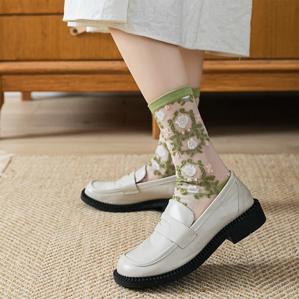 Transparent Floral Crew Socks
