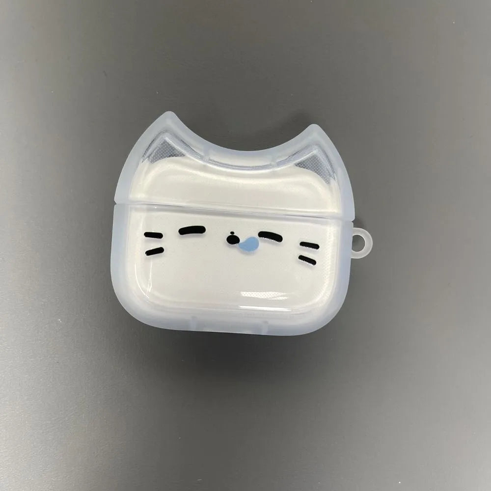 Anti-Fall Sleepy Cat Earphone Case with Keyring Shockproof Earbuds Cover Anti-scratch Dustproof for Airpods 4 3 2 1/ Pro/Pro2 - Ice Cream Cake