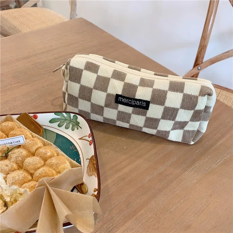 Corduroy Floral Travel Cosmetic Lipstick Purse Storage Bag Kawaii Women Makeup Handbags Organizer Wallet Pouch Pencil Case Bags - Ice Cream Cake