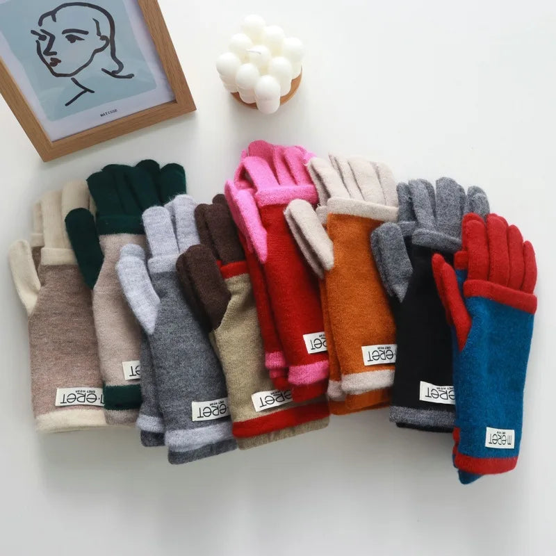 Thickened Leaky Finger Korean Style Ladies Dual-Use Color Matching Knitted Fashion Touch Screen Finger Knitting Wool Gloves - Ice Cream Cake