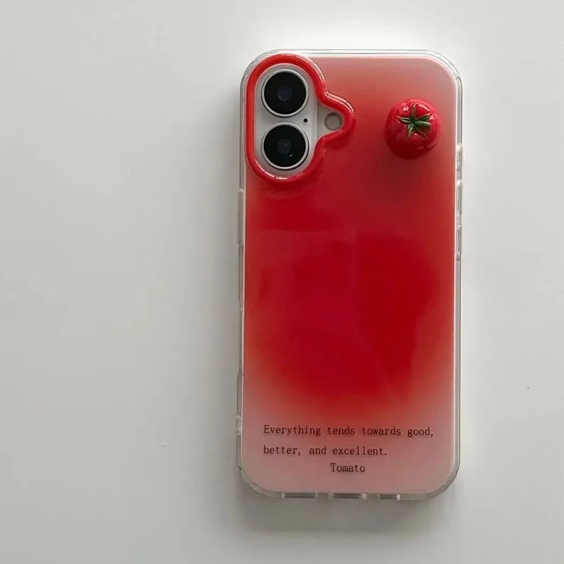 Ins Korean Style Trendy Atmosphere Red Retro 3D Tomato Phone Case For iPhone 17 16 15 14 13 12 11 Pro Max Plus Simple Cute Cover - Ice Cream Cake