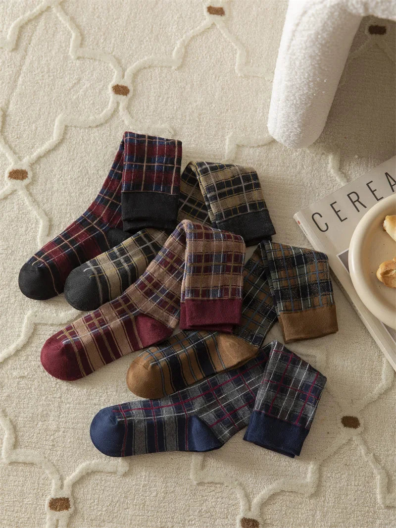 Plaid Long Socks Stocking Women Stockings Harajuku Retro Vintage JK School Girls Cotton Knee Socks Women Stockings College Style - Ice Cream Cake
