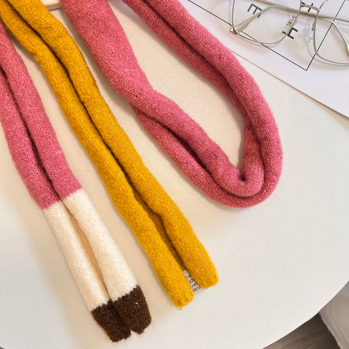 Wool Striped Plush Scarf Women's Niche Design Sense Spice Girl Versatile Decoration Korean Version Thin and Narrow Long Scarf - Ice Cream Cake