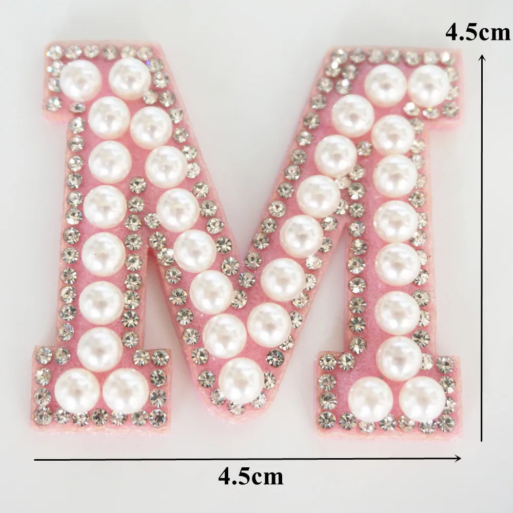 Pink A-Z Rhinestone Pearl Iron-On Patches - Ice Cream Cake