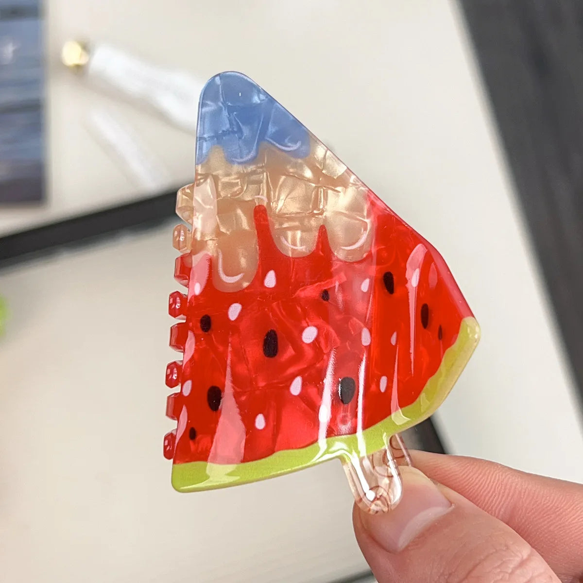 Creative Vacation Watermelon Ice Cream Hair Clip Summer Cartoon Chocolate Ice Cream Shark Clip Half-up Hair Accessory for Women - Ice Cream Cake