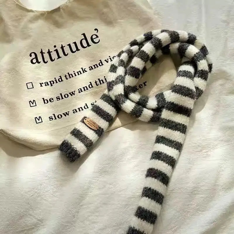 Multicolour Stripey Knit Skinny Scarf