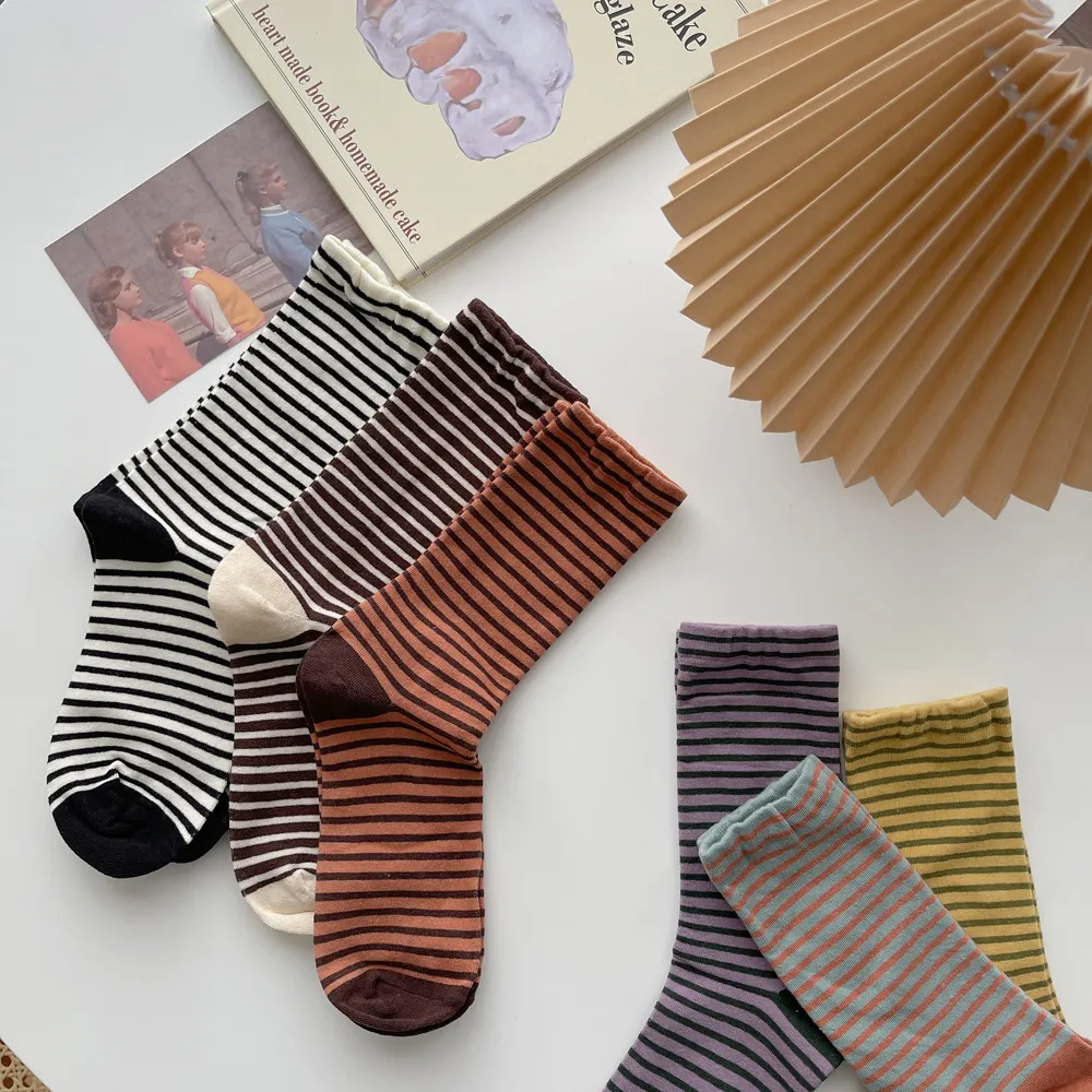 Multicolour Vintage Style Stripe Socks (8 Colours)