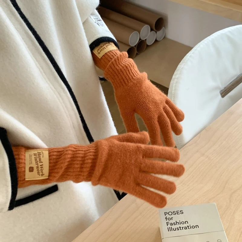 New Fashion Solid Color Touch Screen Knitted Gloves Women Winter Gloves Warm Gloves Solid Work Gloves Mittens For Women - Ice Cream Cake