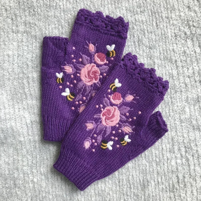 Half Finger Gloves Women Knitted Fingerless Winter Gloves Soft Crochet Bee Knitting Faux Wool Fingerless Gloves Wrist Warmer - Ice Cream Cake