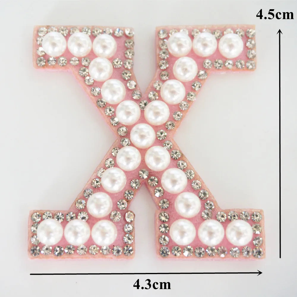 Pink A-Z Rhinestone Pearl Iron-On Patches - Ice Cream Cake
