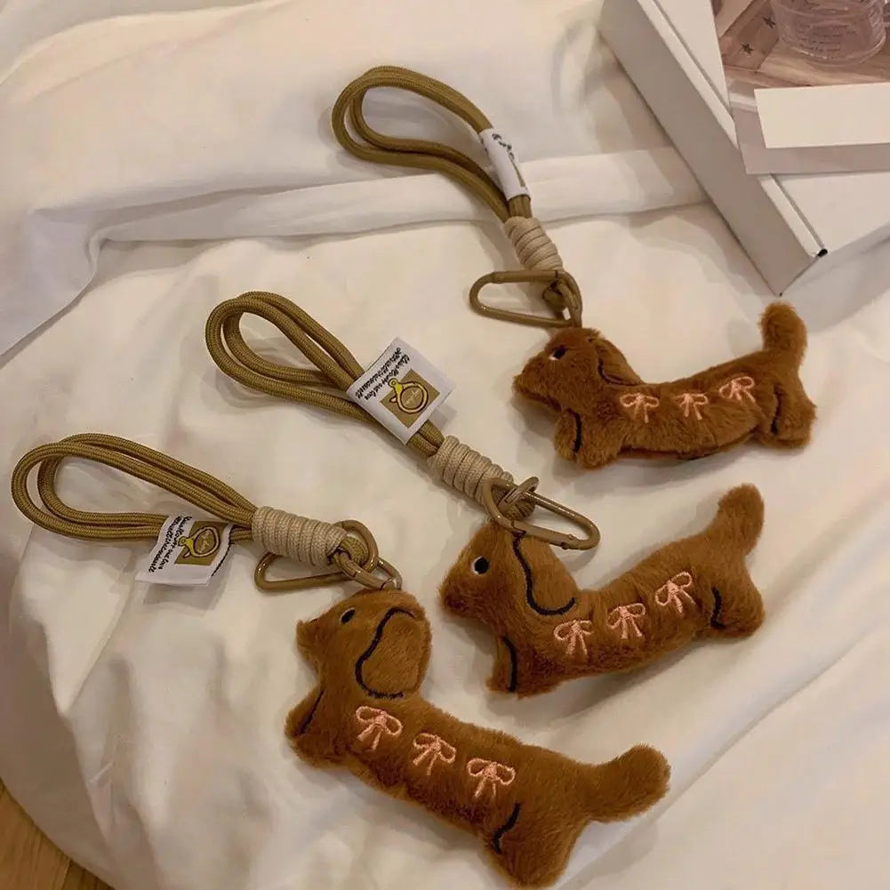 1PCS Cute Key Pendant Bag Hanging Decoration Gift Cartoon Animal Dog Dachshund Plush Keychain Puppy Stuffed Keyring - Ice Cream Cake