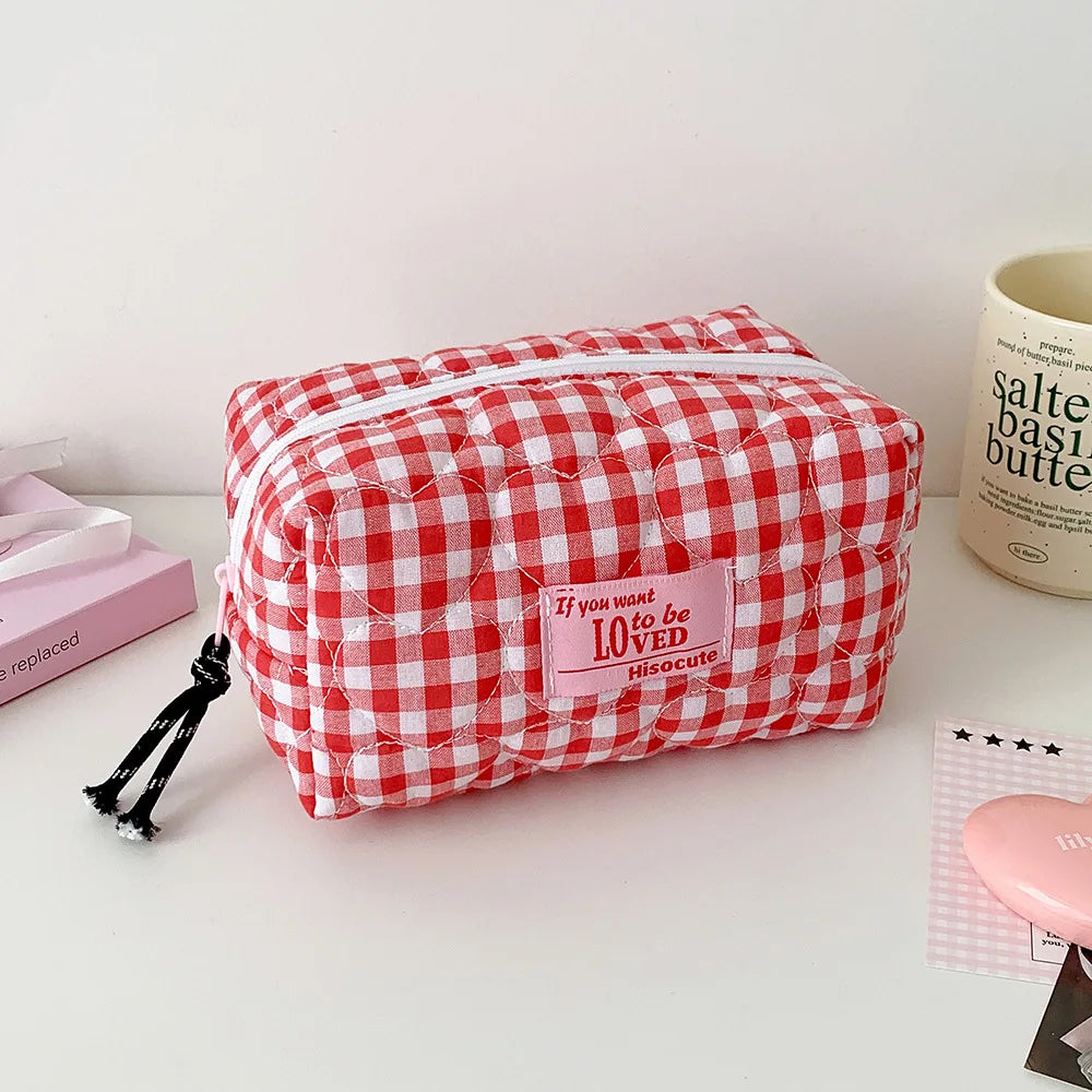 Fashion Simple Heart Square Makeup Bag Cute Girls Travel Large Capacity Storage Handbag Women Grooming Bag Student Pencil Case - Ice Cream Cake