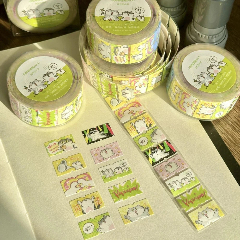 200pcs/Roll Transparent Cute Cats Stickers for Kids Funny Animal MEME Decals Waterproof  Decorative Scrapbooking Phone Case - Ice Cream Cake