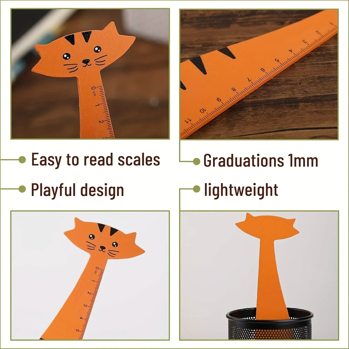 5 animal shaped rulers - decorative and practical measuring tools, classroom, holiday gifts, classroom accessories, fun design - Ice Cream Cake