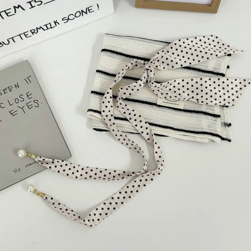 Faux Pearl Detail Skinny Scarf