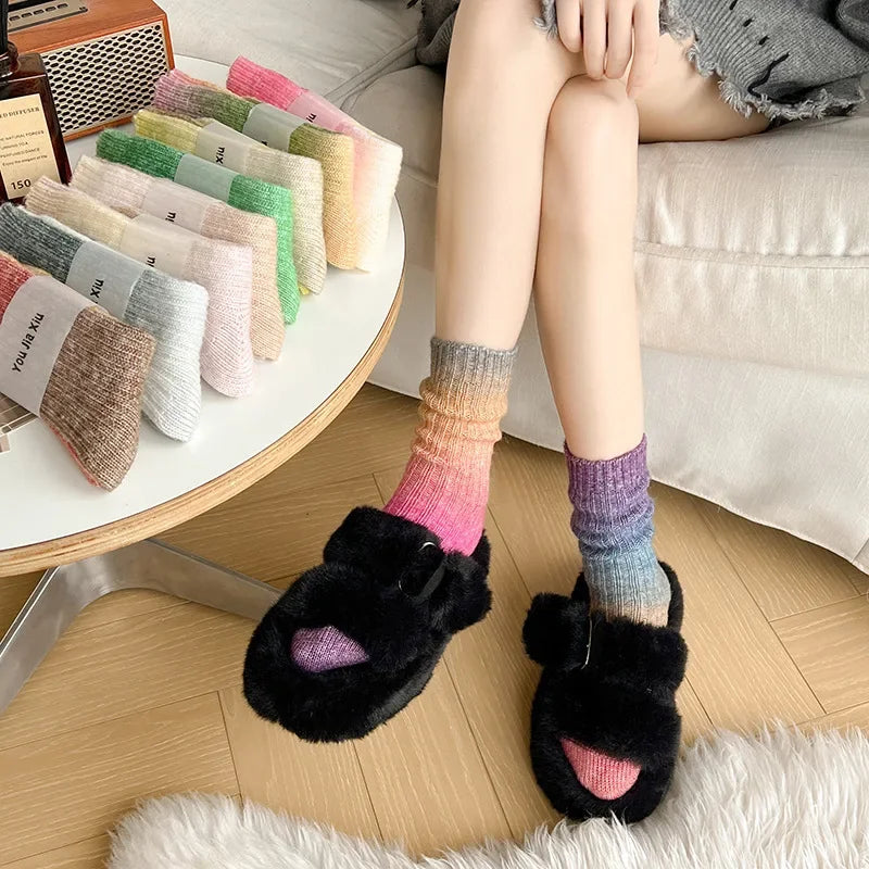 Winter Thick Warm Long Socks Gradient Wool Cashmere Kawaii Socks Women Thermal Floor Sleeping Socks New Year Gift Autumn 2025New - Ice Cream Cake