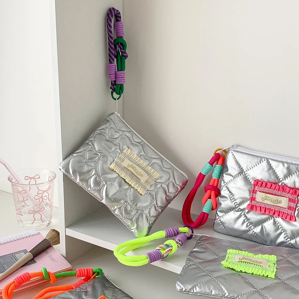 Korean Fashion Square Silver Love Makeup Bag Handbag Trendy Girls Lipstick Storage Bag Gifts Student Stationery Pencil Case New - Ice Cream Cake