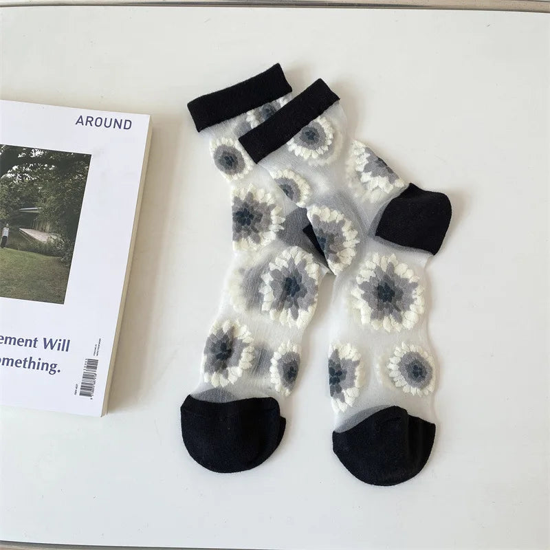 Transparent Flower Crew Socks
