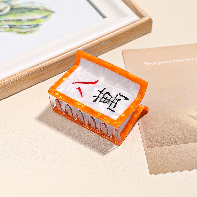 Acrylic Glossy Mahjong Tile Hair Claw Clip