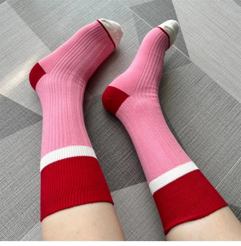 Contrast Stripe Crew Socks - Ice Cream Cake
