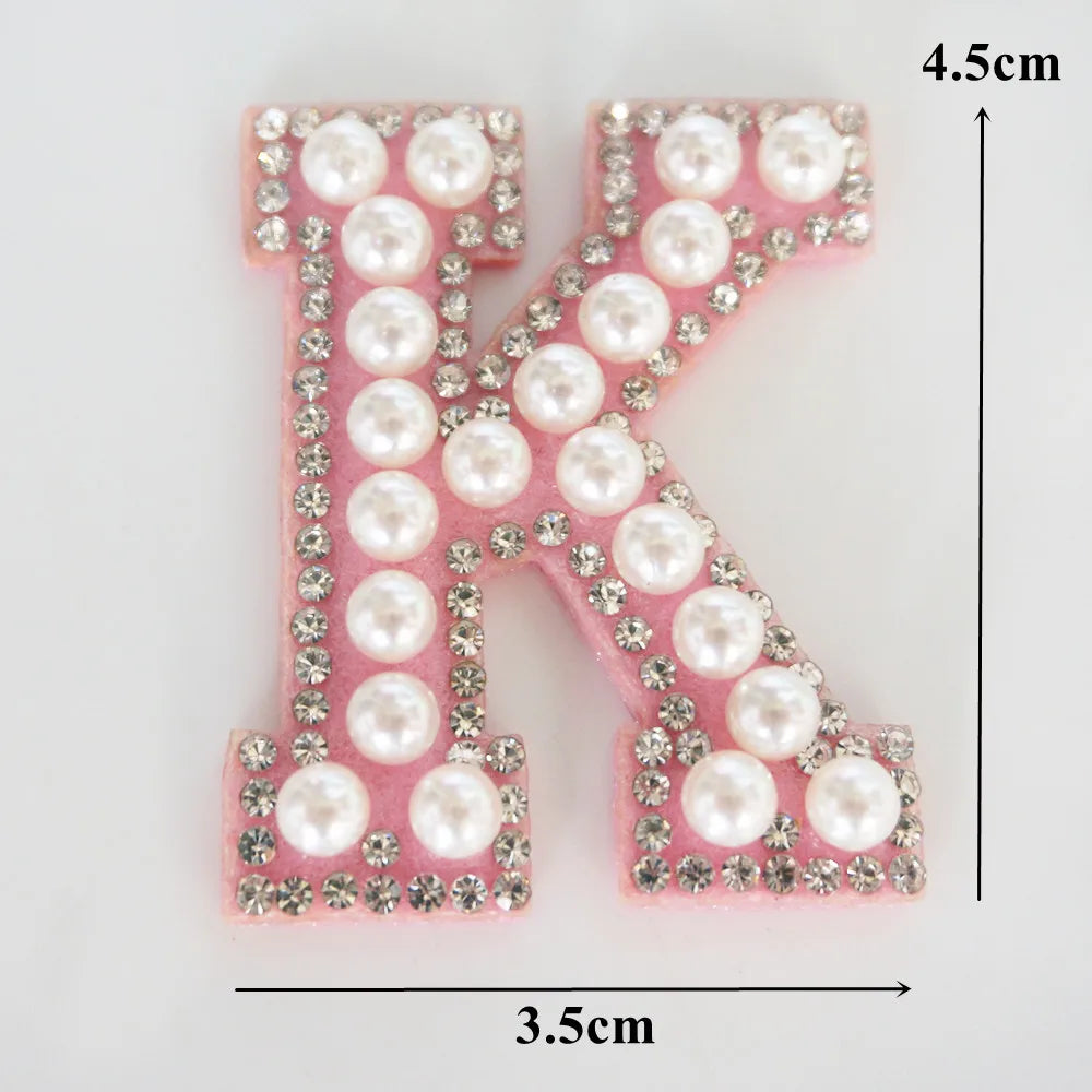 Pink A-Z Rhinestone Pearl Iron-On Patches - Ice Cream Cake