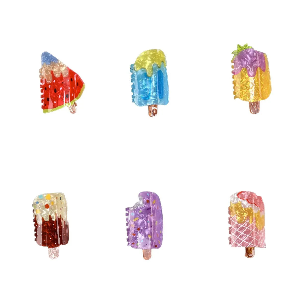 Creative Vacation Watermelon Ice Cream Hair Clip Summer Cartoon Chocolate Ice Cream Shark Clip Half-up Hair Accessory for Women - Ice Cream Cake