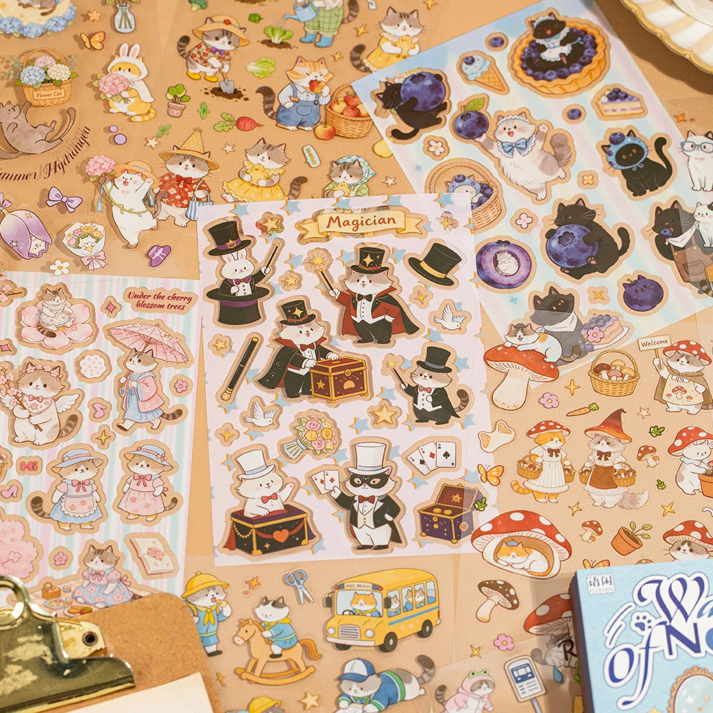 Mr.Paper 20 Sheets Die-Cut Cat Sticker Book, Cat Collection Series Waterproof Decals for Journal Scrapbooking, Coffee Cup DIY - Ice Cream Cake