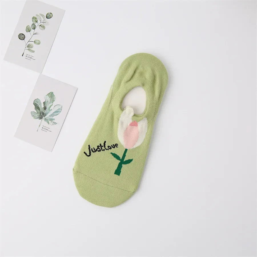 Women Socks Japanese Korean Style Cartoon Flower Rabbit Harajuku Cute Kawaii Mid Tube Breathable Casual Short Cotton Socks - Ice Cream Cake