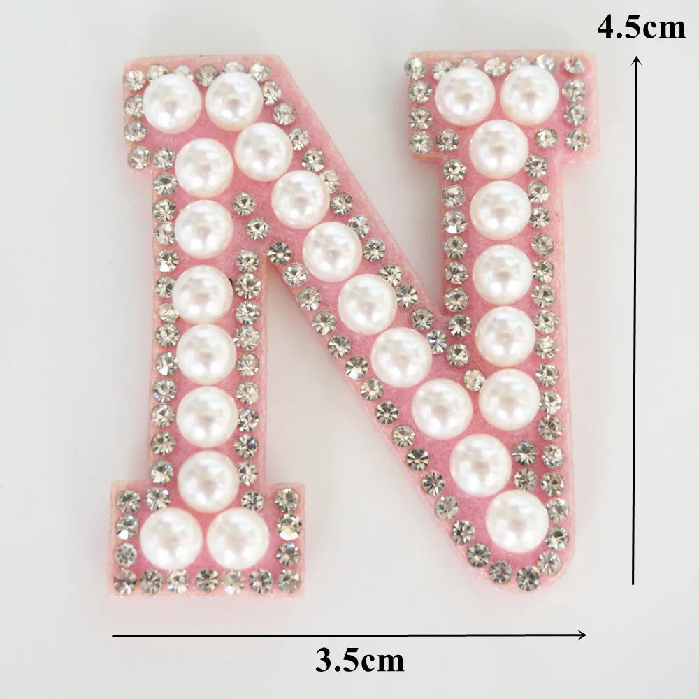 Pink A-Z Rhinestone Pearl Iron-On Patches - Ice Cream Cake