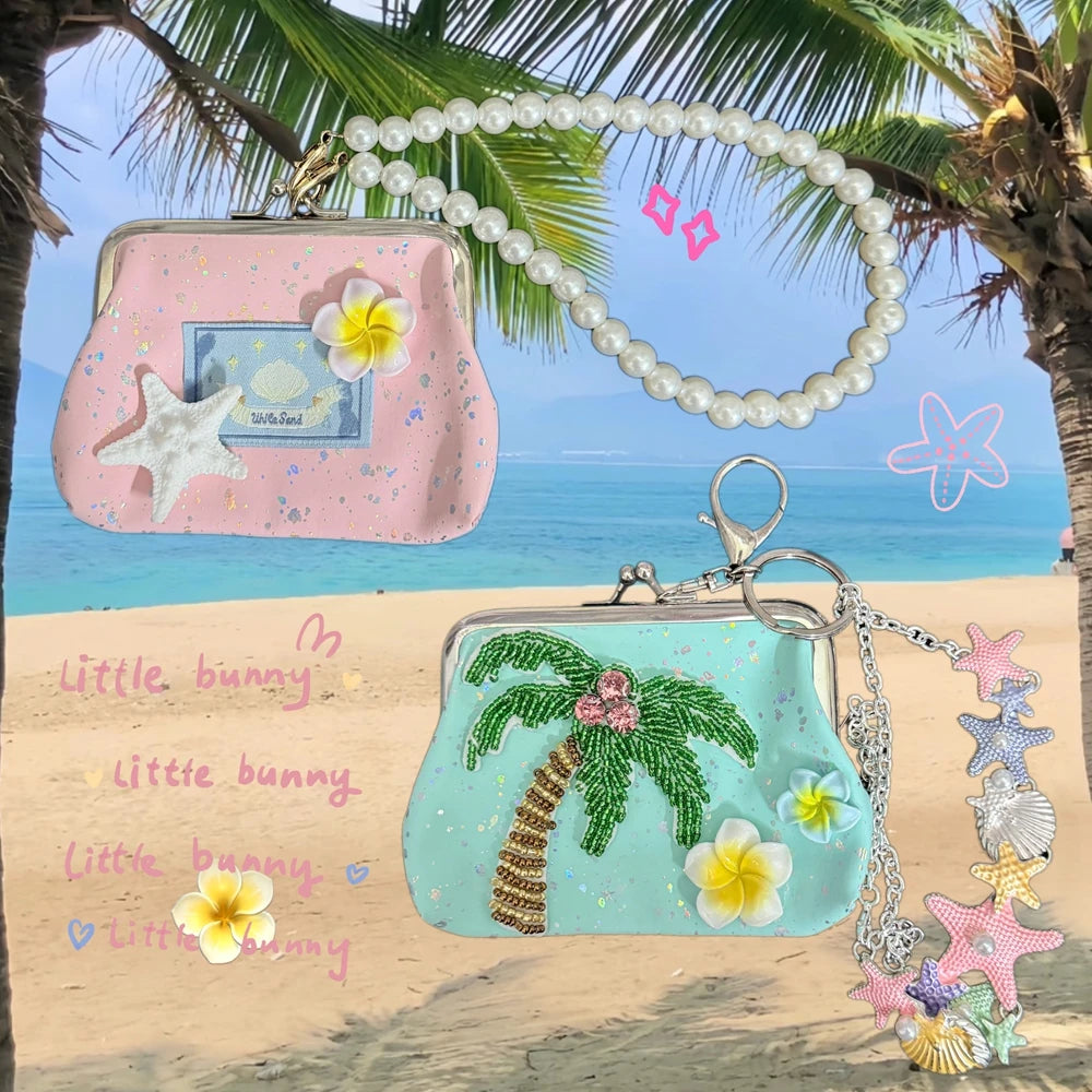 Cute Y2k Coin Purses Lady Small Wallet Wave Dot Handmade Lace Showa Rose Vintage Bag Hanging Pendant Earphone Bag Wallet - Ice Cream Cake
