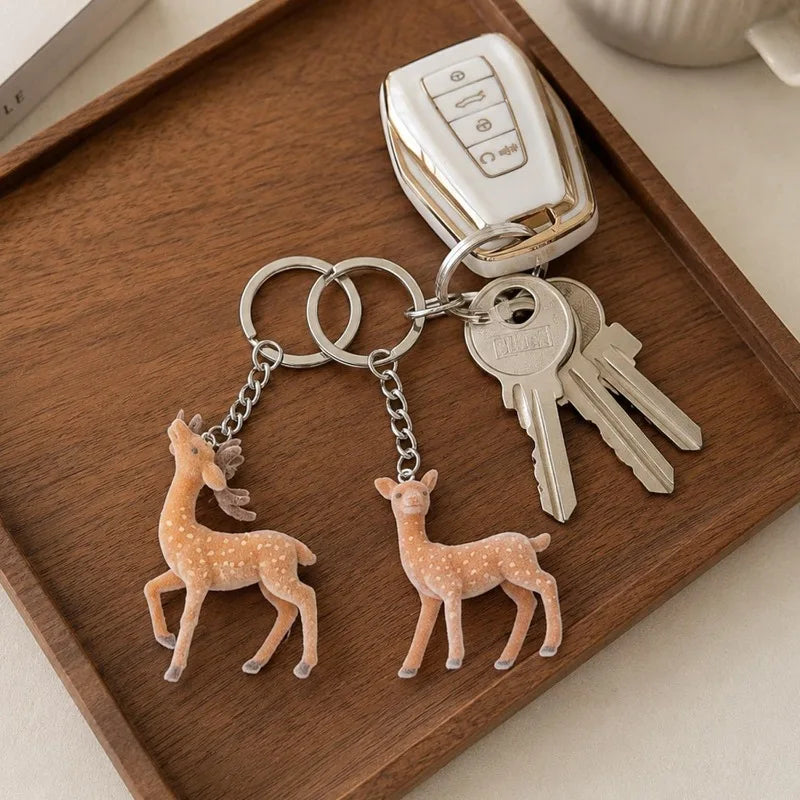 Flocked Deer Coquette Clip-On Charm Keychain