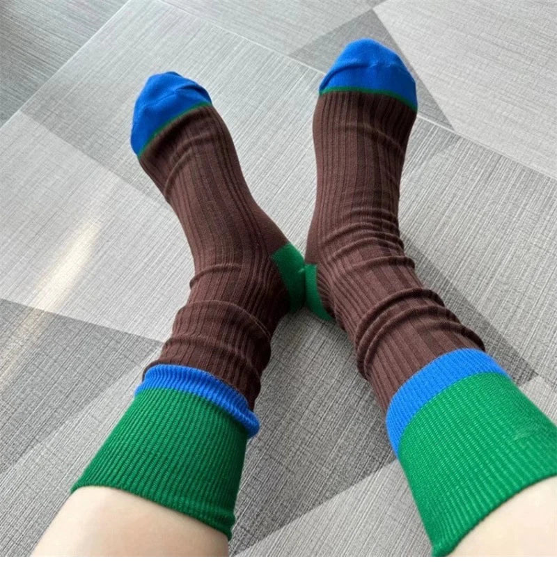 Contrast Stripe Crew Socks - Ice Cream Cake