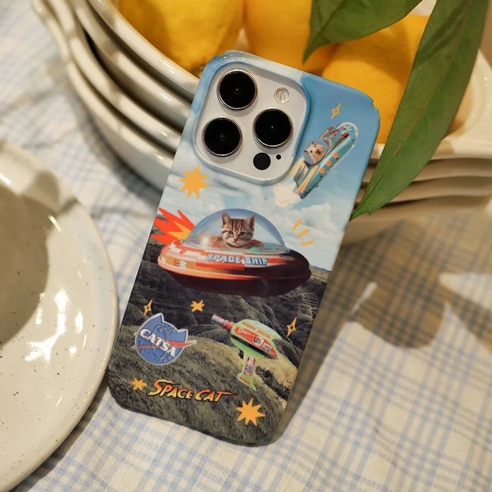 Ins Space Cat Blue Sky Magnetic Case for IPHONE 16 15PRO MAX 14 13 PRO 13 PRO MAX 15 15PLUS 12 Acrylic Hard Mobile Phone Cases - Ice Cream Cake