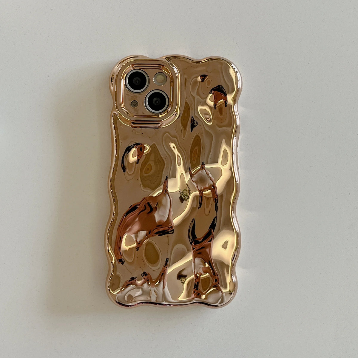 Luxury Wavy 3D Meteorite Texture Plating Silver Case for iPhone 11 12 13 14 15 Pro Max Anti-Fall Full Protection Glossy Cover - Ice Cream Cake