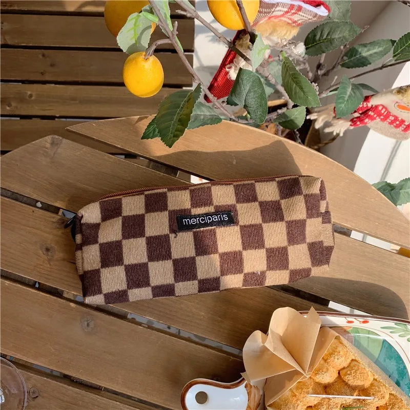 Corduroy Floral Travel Cosmetic Lipstick Purse Storage Bag Kawaii Women Makeup Handbags Organizer Wallet Pouch Pencil Case Bags - Ice Cream Cake