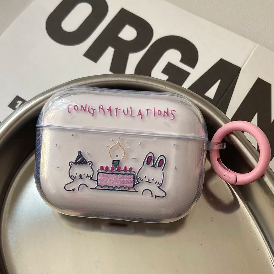 Bear and Bunny Birthday Party AirPods Charger Case Cover