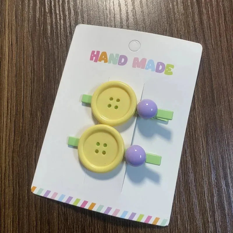 Colourful Button Hair Clip Set