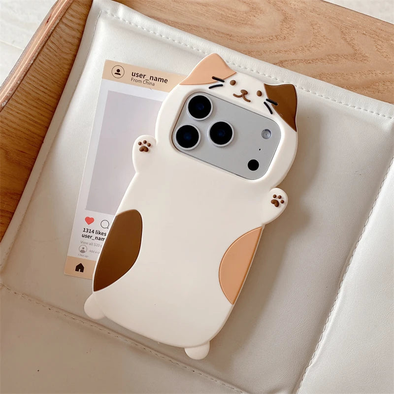 Cartoon Cute Cat Silicone Soft Case for IPhone 17 16 15 14 13 Pro Max Plus 17Pro 16Pro IPhone17 ProMax IPones Women Girls Cover - Ice Cream Cake