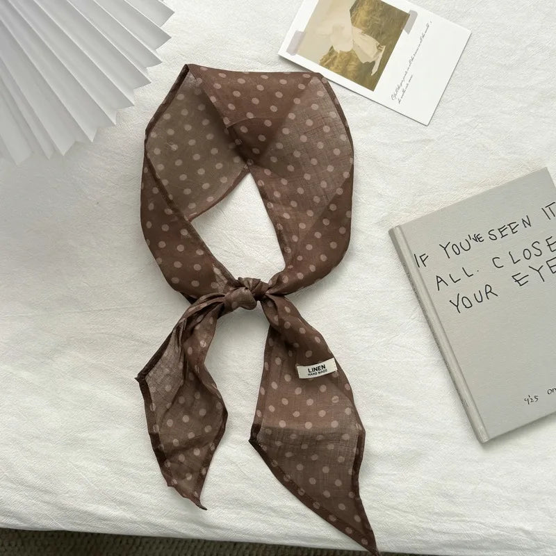 Polka Dot Scarf for Women 2026 New Spring Korean Style Artistic Retro Neck High-Grade Cotton and Linen Accessories Ornament - Ice Cream Cake