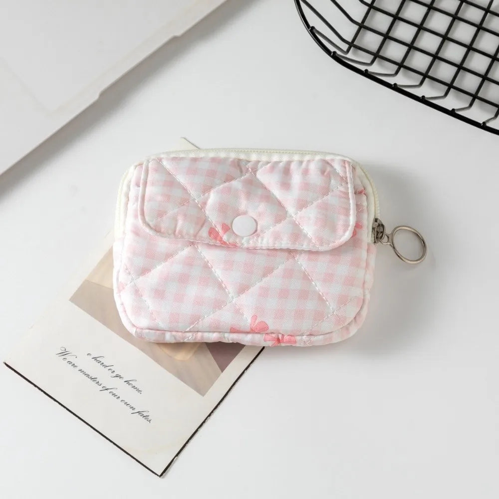 Quilted Pattern Zipper Pouch Keychain