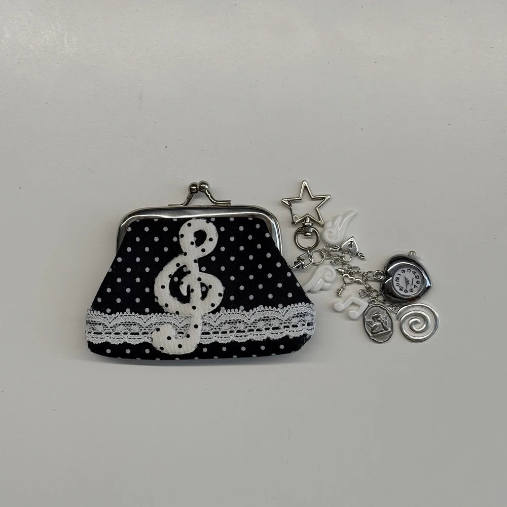 Cute Y2k Coin Purses Lady Small Wallet Wave Dot Handmade Lace Showa Rose Vintage Bag Hanging Pendant Earphone Bag Wallet - Ice Cream Cake