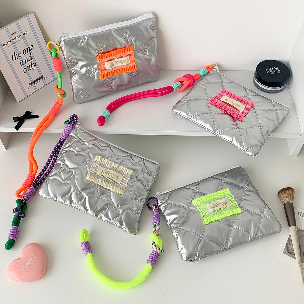 Korean Fashion Square Silver Love Makeup Bag Handbag Trendy Girls Lipstick Storage Bag Gifts Student Stationery Pencil Case New - Ice Cream Cake
