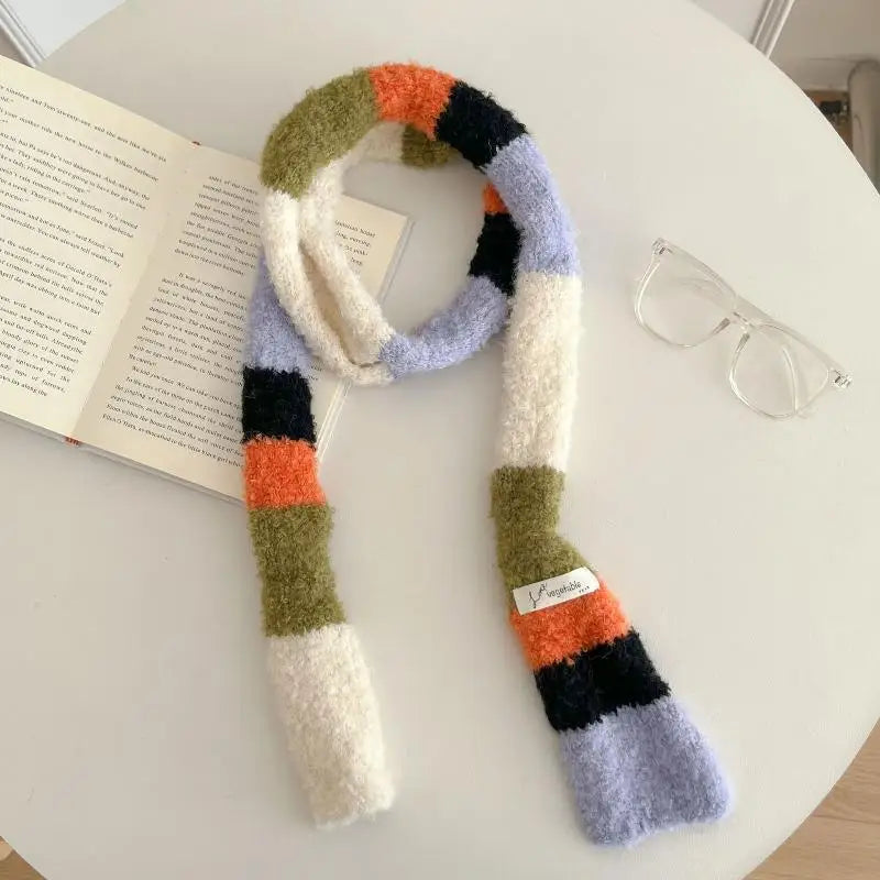Multicolour Stripey Knit Skinny Scarf