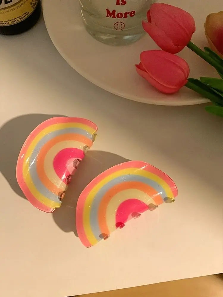 Rainbow Acrylic Hair Claw Clip - Ice Cream Cake