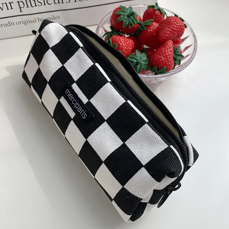 Korean Fashion Plaid Travel Makeup Kits Cosmetic Storage Bag Women Handbags Wallet Organizer Cute School Pencil Cases Pouch Bags - Ice Cream Cake